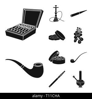 Zigarre, Hookah, Schnupftabak, Blätter, Rohr, Kauen, elektronische, Box, Shisha, Mundstück, Lieferung, Blatt, retro, Sucht, Filter, Bong, Paket, Bar, Halter, Landwirtschaft, Holz, Papier, Pack, Zubehör, klassische, runde, botanischen, Droge, Anti, Gewohnheit, Zigaretten, Tabak, Gesundheit, Nikotin, Rauchen, Statistiken, verweigern, Stop, Set, Vector, Icon, Illustration, isoliert, Sammlung, Design, Element, Grafik, Zeichen, Schwarz, einfachen Vektor Vektoren, Stock Vektor