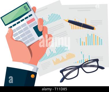 Geschäftsmann Hand arbeiten mit liefert Vektor Illustration Design Stock Vektor