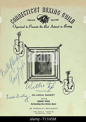 Fotos der frühen America-Autographed souvenir Programm der federleichten Boxing champion Willie Pep. Stockfoto