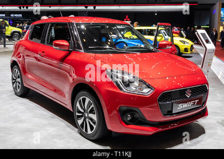 Genf, Schweiz - 5. MÄRZ 2019: Suzuki Swift Auto auf dem 89. Internationalen Automobilsalon in Genf präsentiert. Stockfoto