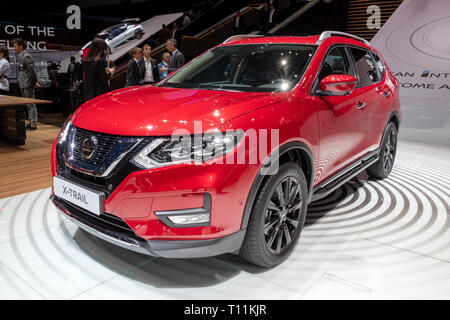 Genf, Schweiz - 5. MÄRZ 2019: Nissan X-Trail Auto auf dem 89. Internationalen Automobilsalon in Genf präsentiert. Stockfoto