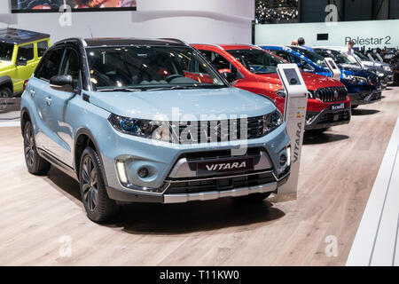 Genf, Schweiz - 5. MÄRZ 2019: Suzuki Vitara Auto auf dem 89. Internationalen Automobilsalon in Genf präsentiert. Stockfoto