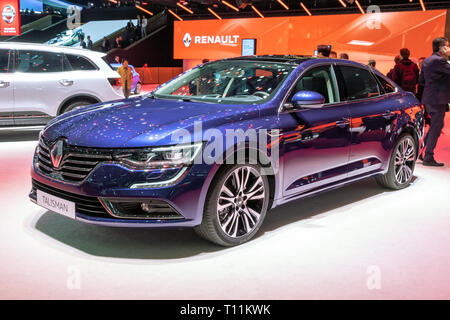 Genf, Schweiz - 5. MÄRZ 2019: Renault Talisman Auto auf dem 89. Internationalen Automobilsalon in Genf präsentiert. Stockfoto