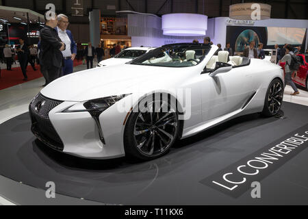 Genf, Schweiz - 6. MÄRZ 2019: Lexus LC Convertible Concept Car, das erstmals auf dem 89. Internationalen Automobilsalon in Genf präsentiert. Stockfoto