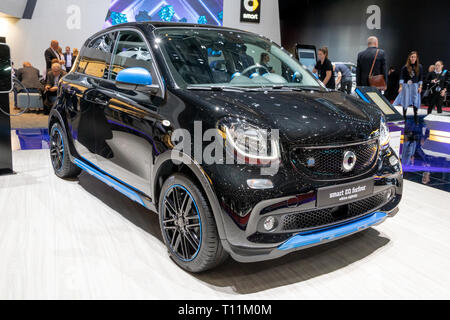 Genf, Schweiz - 5. MÄRZ 2019: Smart EQ ForFour Edition Nightsky Auto auf dem 89. Internationalen Automobilsalon in Genf präsentiert. Stockfoto