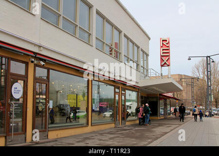 Helsinki, Finnland - 21. März 2019: Die Ikonischen Bio Rex Kino in Lasipalatsi, Helsinki, Finnland. Bio Rex wurde im Februar 1936 eröffnet. Stockfoto