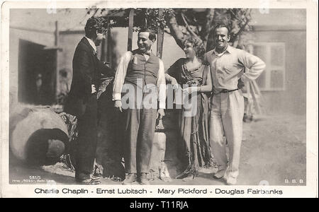 Werbemittel Fotografie von Charlie Chaplin, Ernst Lubitsch Mary Pickford Douglas Fairbanks - Stummfilmzeit Stockfoto