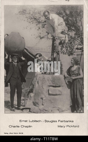 Werbemittel Fotografie von Ernst Lubitsch, Charlie Chaplin, Douglas Fairbanks, Mary Pickford - Stummfilmzeit Stockfoto