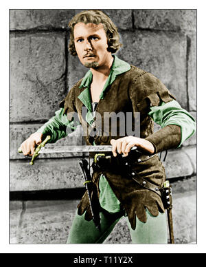 Die Abenteuer des Robin Hood ist ein 1938 amerikanische Technicolor säbelrassler Film von Warner Bros., produziert von Hal B. Wallis und Henry Blanke, unter der Regie von Michael Curtiz, William Keighley, dass stars Errol Flynn, Olivia de Havilland, Basil Rathbone, und Claude Rains. Quelle: Hollywood Foto Archiv/MediaPunch Stockfoto