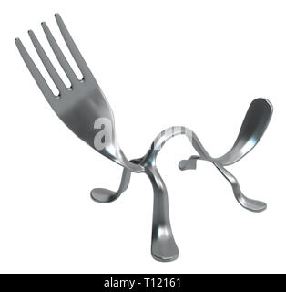 Gabel Metall Tier, 3D-Darstellung, horizontal, isoliert, über Weiß Stockfoto
