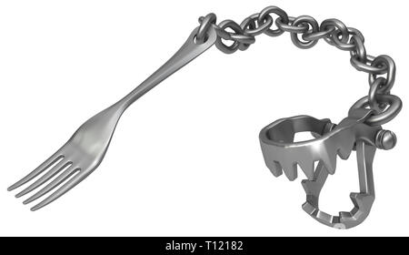 Gabel Kette blenden, 3D-Darstellung, horizontal, isoliert, über Weiß Stockfoto