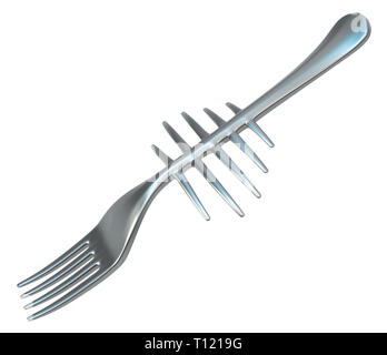 Gabel Metall Rippen, 3D-Darstellung, horizontal, isoliert, über Weiß Stockfoto