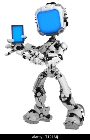 Bildschirm Roboter Abbildung Charakter darstellen, Telefon, 3 Abbildung d, Vertikal, isoliert Stockfoto