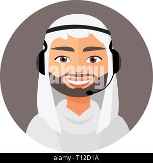 Call Center arabischer Mann mit Headset Symbol Client Services Telefon Hilfe Vektor-illustration eps 10. Stock Vektor