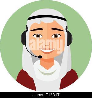 Arabischer mann Call Center Betreiber mit Headset Symbol Client Services Telefon Hilfe Vektor-illustration eps 10. Stock Vektor