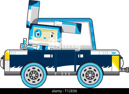 Cute Cartoon Block Osterhase Hase Charakter im Auto. Stock Vektor