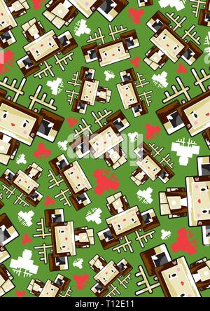 Cute Cartoon Block Rentier Zeichen Muster Stock Vektor