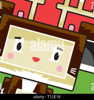 Cute Cartoon Block Rentier Charakter Stock Vektor