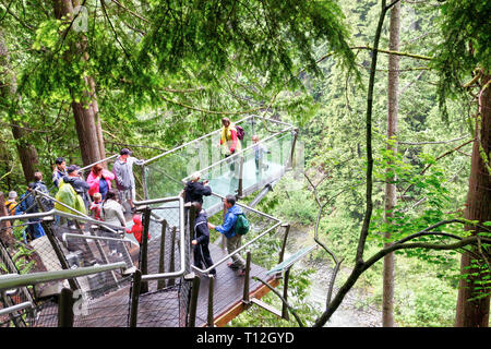 VANCOUVER - 29.Juni 2011: Erkundung rainforest Vegetation durch die Capilano Cliff Walk, eine freitragende und hängende Gehwege, Stockfoto