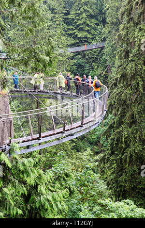 VANCOUVER - 29.Juni 2011: Erkundung rainforest Vegetation durch die Capilano Cliff Walk, eine freitragende und hängende Gehwege, Stockfoto