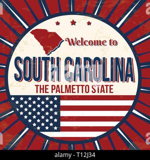 Nach South Carolina vintage Grunge poster Willkommen, Vector Illustration Stock Vektor