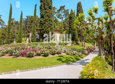 Garten der Villa Balbianello am Comer See, Lenno, Lombardei, Italien Stockfoto