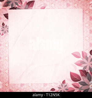 Vintage Vignette mit leerem Papier und floralen Ecken, Rosa. Retro Hintergrund mit abstrakten Muster. Die Basis für das Design oder Text. Stockfoto