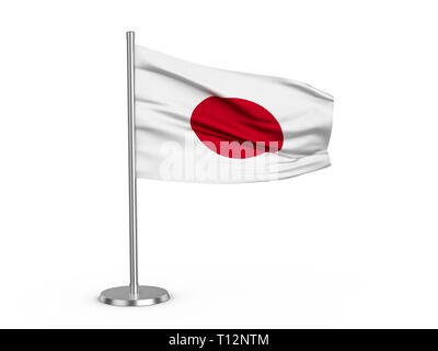 Flatternde Fahne Japan auf einem weißen Hintergrund. 3D-Darstellung. Stockfoto