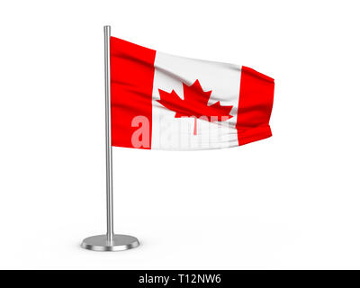 Flatternde Flagge Kanada auf einem weißen Hintergrund. 3D-Darstellung. Stockfoto