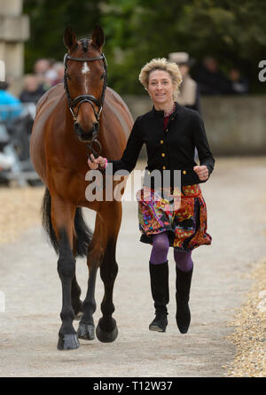 Ingrid Klimke und HORSEWARE HALE BOB ALT - Erste Pferd Inspektion (Trab) - Mitsubishi Motors Badminton Horse Trials, Gloucestershire, Mai 2017 Stockfoto