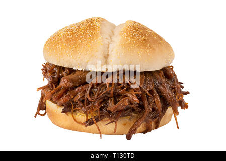 Nahaufnahme auf zog pork Sandwich auf weißem Hintergrund. Stockfoto