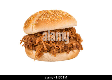 Nahaufnahme auf zog pork Sandwich auf weißem Hintergrund. Stockfoto