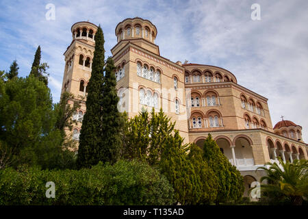 Die Anhöhe Agios Nektarios Kirche auf der Insel Ägina, Griechenland Stockfoto