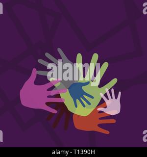 Farbe Hand Marken in verschiedenen Größen überlappend für Teamarbeit und Kreativität Copy Space Design Leere Vorlage für Werbung, Promotion, Poster, Flyer, wir Stock Vektor