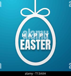 Frohe Ostern Grußkarte mit Osterhase. Farbiges Papier Osterei auf blauem Hintergrund. Vector Illustration. Stock Vektor