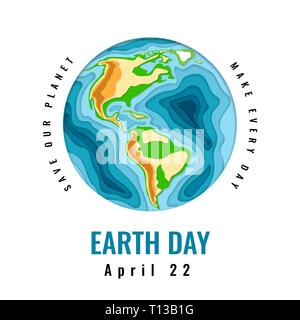 Happy World Earth Day. April 22. 3d-Papier schneiden Stil Design. Vector Illustration. Stock Vektor