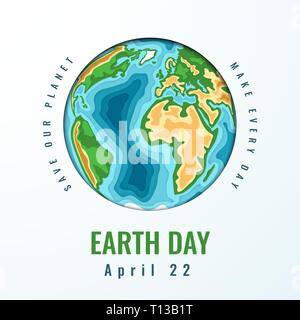Happy World Earth Day. April 22. 3d-Papier schneiden Stil Design. Vector Illustration. Stock Vektor