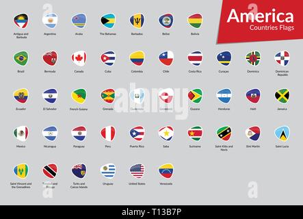 Amerikanischen Kontinent Länder Flaggen vektor Icon Sammlung Stock Vektor