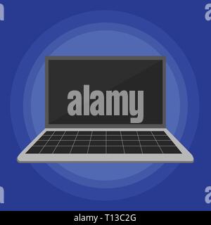 Laptop mit Raster Design Tastatur und leeren schwarzen Bildschirm auf pastellfarbenen Hintergrund Geschäftskonzept leere Vorlage kopieren Raum isoliert Poster Gutscheine promoti Stock Vektor