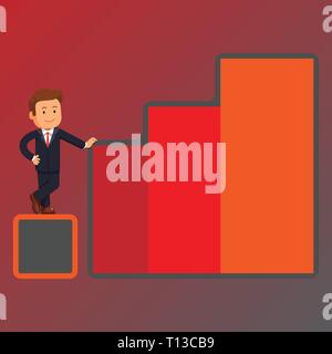 Happy Geschäftsmann, Wachstum und Erfolg in steigenden Balkendiagramm Spalten Business leere Vorlage für das Layout für die Einladung Grußkarte Förderung Stock Vektor