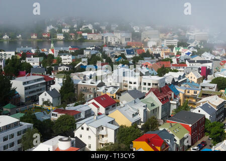 Luftbild der Innenstadt von Reykjavik, Island Stockfoto