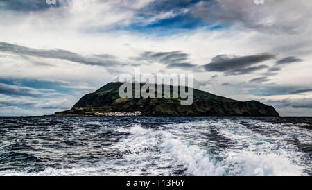 Meerblick Panorama der Insel Corvo in Azoren, Portugal Stockfoto