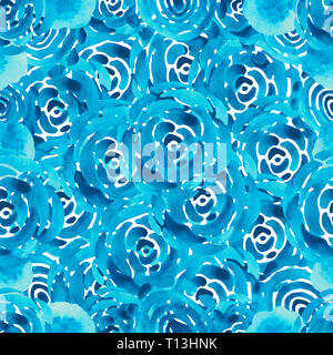 Watercolor Illustration eines strukturierten Hintergrund abstrakt. Von Hand bemalt Botanische Elemente in blauer Farbe Stockfoto