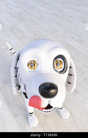 Roboter Hund an Kamera suchen, 3D-Rendering Stockfoto