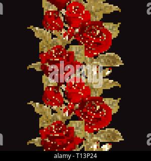 Vektor Blume Grenze. Realistische Rose, 3 Abbildung d. Stock Vektor