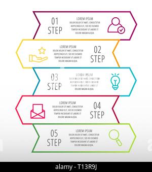 Moderne Linie vektor Illustration. Infografik Vorlage mit fünf Pfeile, Text. Schritt für Schritt. Für Business, Präsentationen, Web Design, Diagramme Stock Vektor