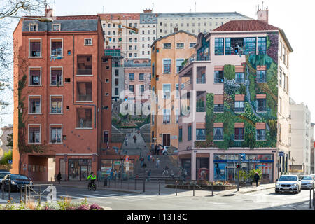 Mur des Canuts in La Croix Rousse, Lyon. Frankreich Stockfoto