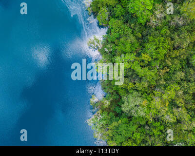 Mexiko, Yucatan, Quintana Roo, Lagune von Bacalar, grünen Bäumen und See, drone Bild Stockfoto