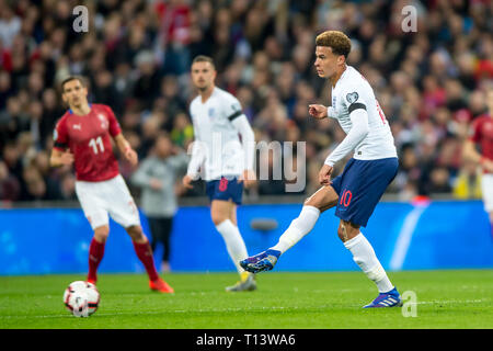 London, Großbritannien. 22 Mär, 2019. Dele Alli von England während der UEFA EM-Qualifikationsspiel der Gruppe ein Match zwischen England und der Tschechischen Republik im Wembley Stadion, London, England am 22. März 2019. Foto von salvio Calabrese. Nur die redaktionelle Nutzung, eine Lizenz für die gewerbliche Nutzung erforderlich. Keine Verwendung in Wetten, Spiele oder einer einzelnen Verein/Liga/player Publikationen. Credit: UK Sport Pics Ltd/Alamy leben Nachrichten Stockfoto