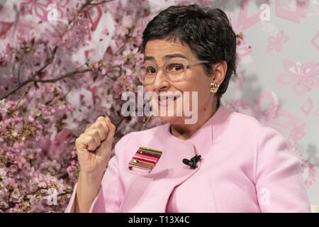 Tokio, Japan. 23 Mär, 2019. Arancha Gonzalez Executive Director des International Trade Centre (ITC) nimmt an der 5. Weltkonferenz für Frauen (WAW!) in Tokio. In diesem Jahr wird der WAW! In Zusammenarbeit mit der Frauen 20 (W20), einem der G20-Engagement Gruppen eingerichtet, um Empfehlungen zu G20 machen, eingeladen, weibliche Führungskräfte aus Politik, Wirtschaft und Gesellschaft die Rollen der Frauen in ihren Ländern und Zugehörigkeiten zu diskutieren. Die Veranstaltung ist vom 23. März im Hotel New Otani Tokyo zu 24 statt. Credit: Rodrigo Reyes Marin/ZUMA Draht/Alamy leben Nachrichten Stockfoto